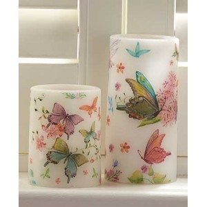 The Lakeside Collection Set of 2 Watercolor LED Candles-Butterflies   